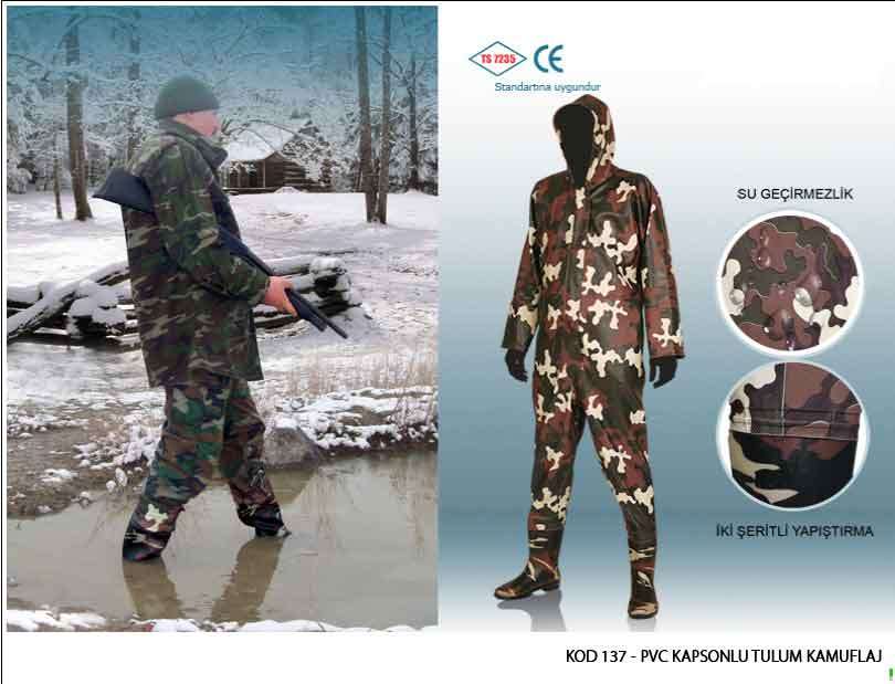 Pvc Kapşonlu Tulum Kamuflaj